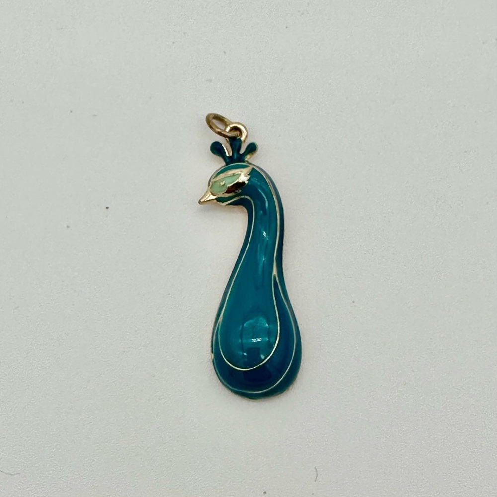 Peacock necklace pendant vibrant color enamel on metal